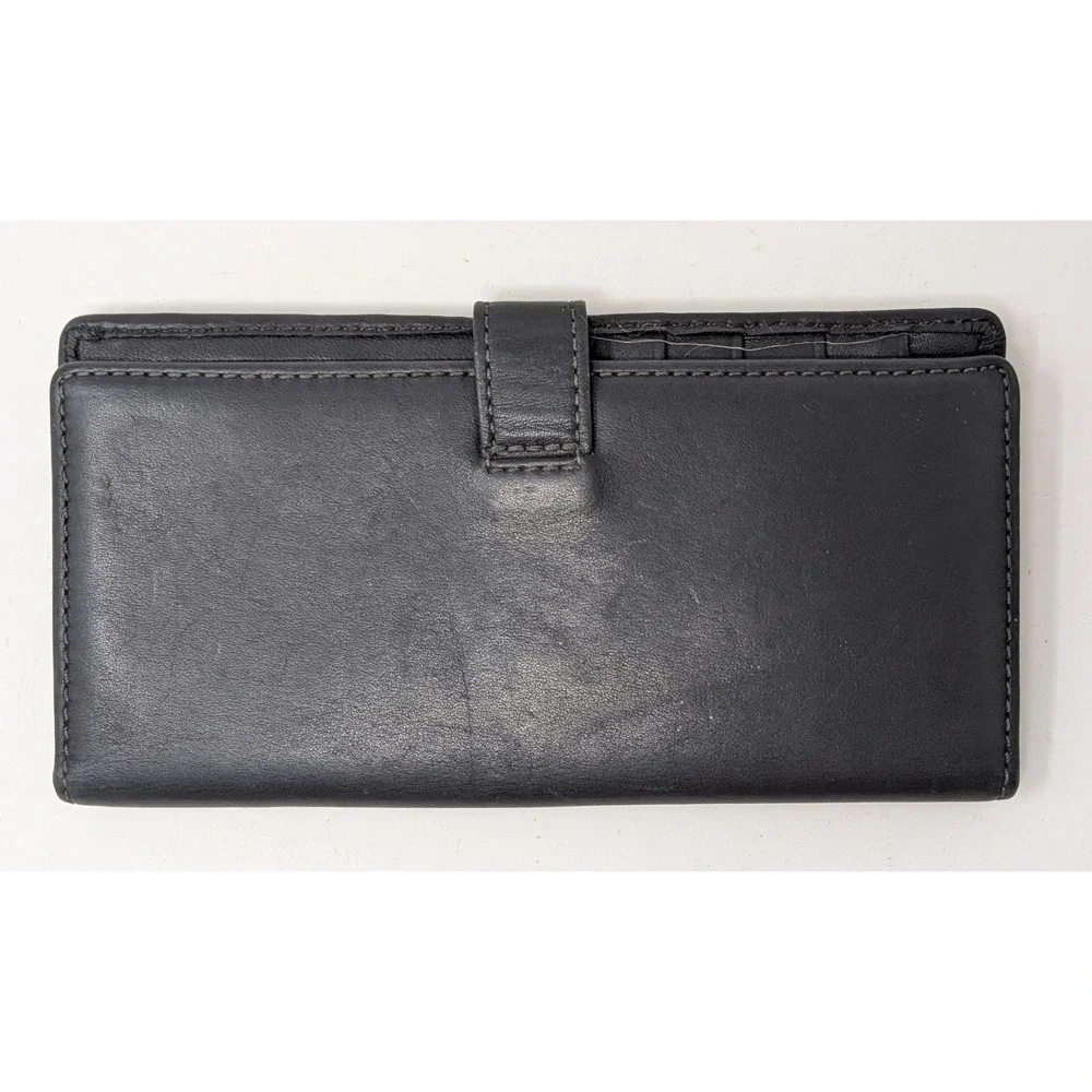 COACH Multi Card Wallet Checkbook Holder Black Leather